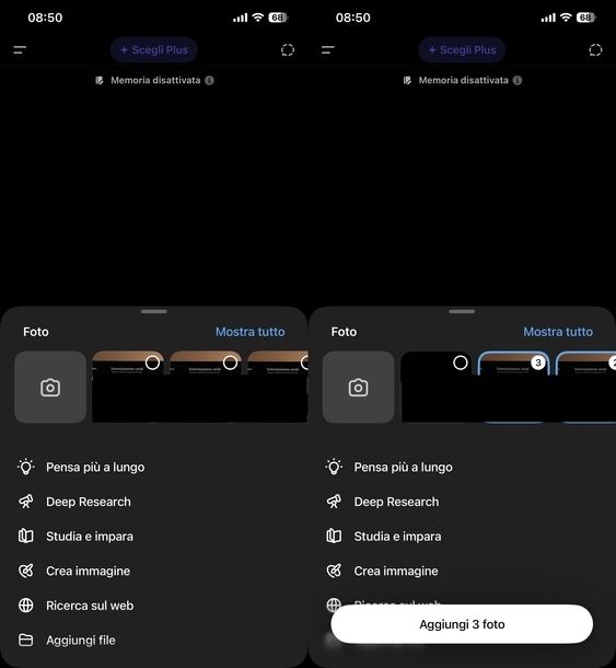 Caricare foto su ChatGPT iOS