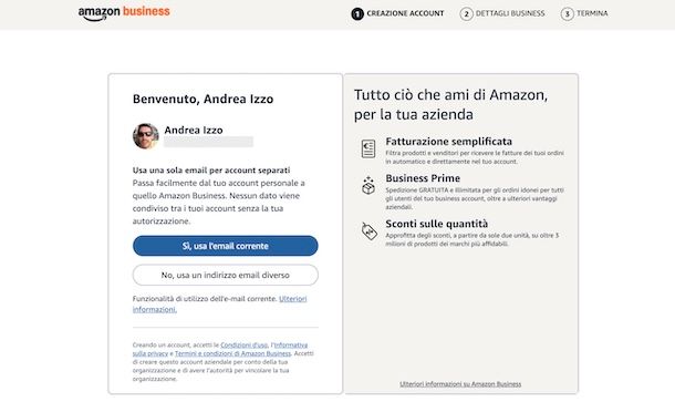 Creare account Amazon Business