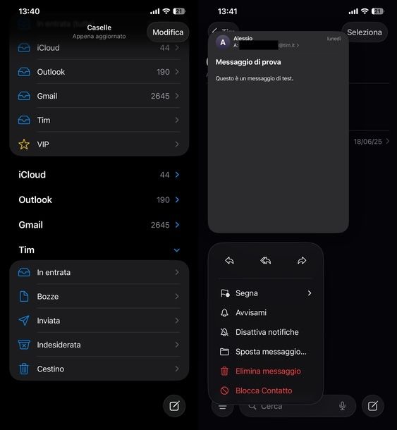 Recuperare email cancellate Alice Mail Apple Mail iOS