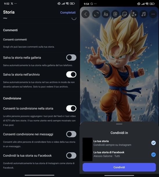 Condividere storia in pubblicazione Instagram Android