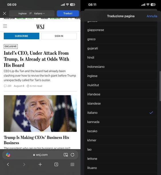 Tradurre pagina Web iPhone Microsoft Edge