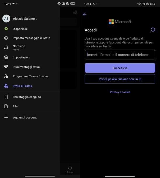 Cambiare account Microsoft Teams