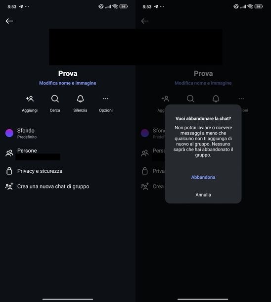 Eliminare gruppo Instagram Android