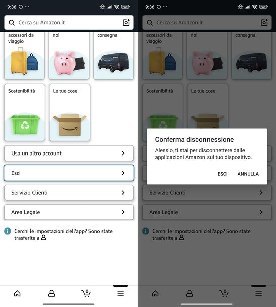 Cambiare account Amazon Prime Android