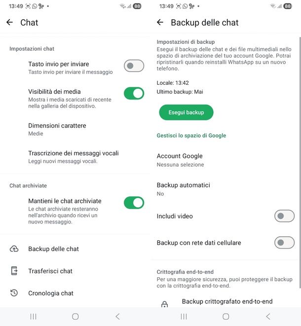 verificare presenza backup chat WhatsApp Android