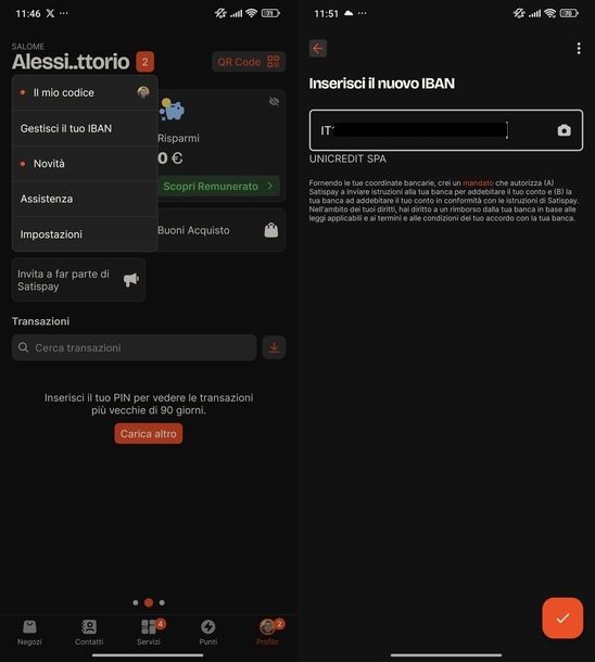 Cambiare IBAN su Satispay Android