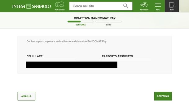 Disabilitare BANCOMAT Pay Intesa Sanpaolo Web