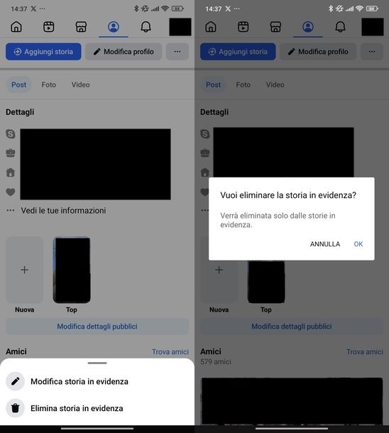 Nascondere foto in evidenza Facebook Android