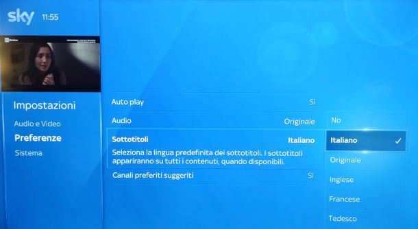 impostazioni sottotitoli Sky Q