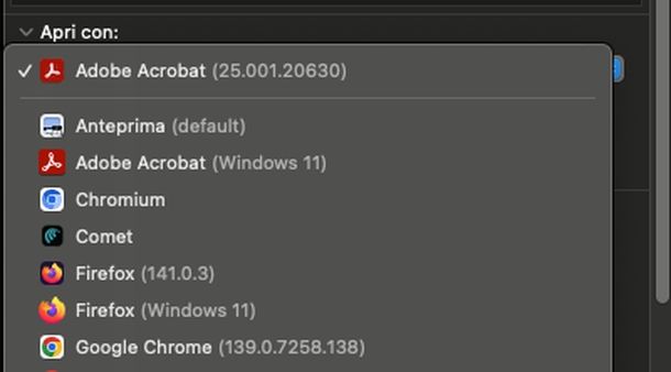 Impostare Adobe come predefinito macOS