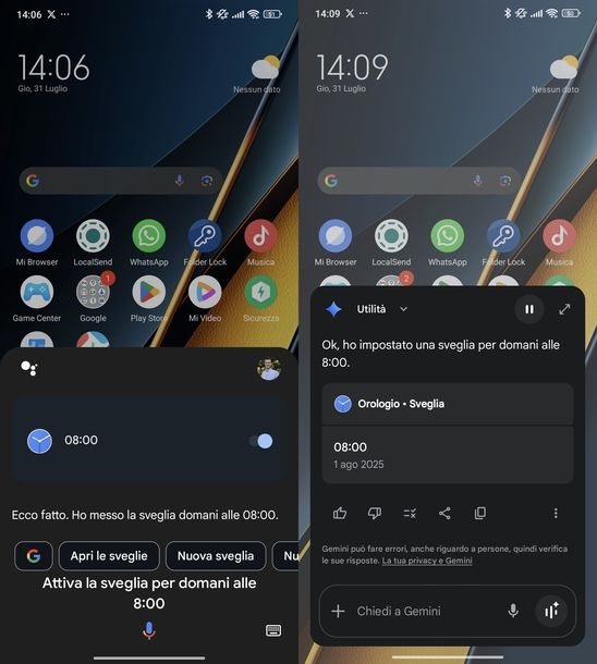 Assistente Google e Google Gemini sveglie