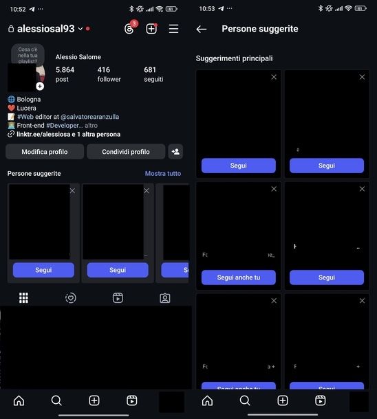 Seguire amici Facebook su Instagram Android
