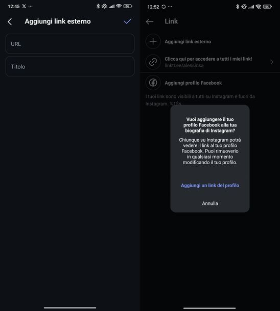 Modificare profilo Instagram altri dati