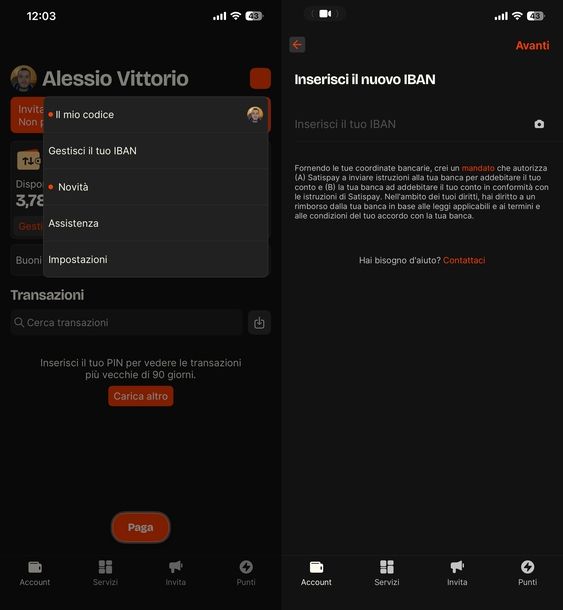 Cambiare IBAN su Satispay iOS
