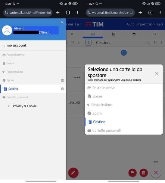Recuperare email cancellate Alice Mail Web