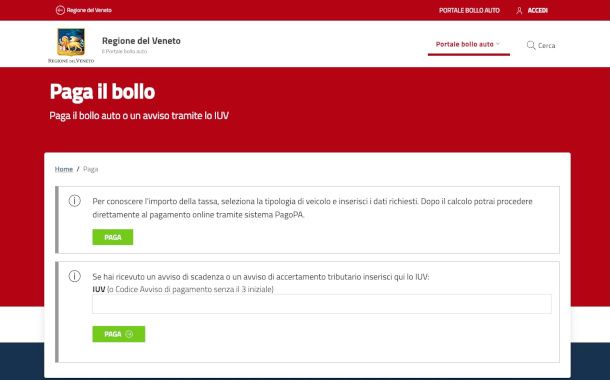 sistema pagamento bollo auto Regione Veneto