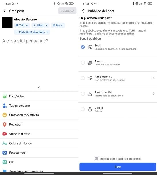 Nascondere foto post Facebook Android