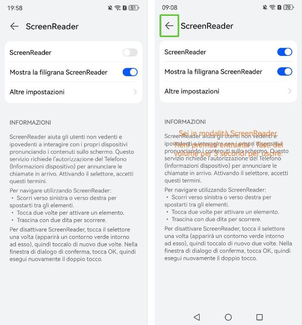 Come disattivare modalità lettore schermo Huawei