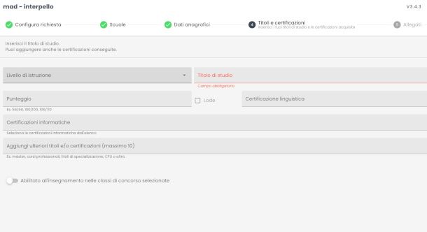 sezione titoli di studio MAD docenti Argo
