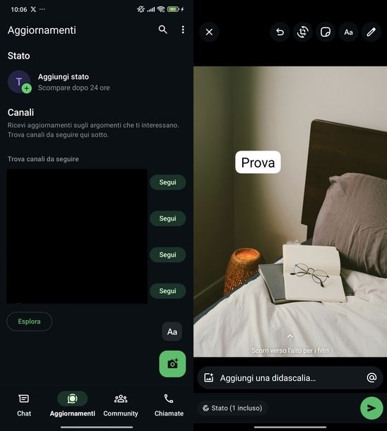 Scrivere foto Stato WhatsApp Android