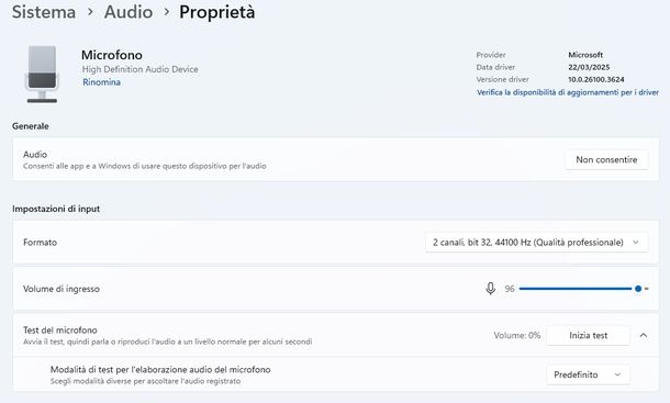 Disattivare microfono Windows