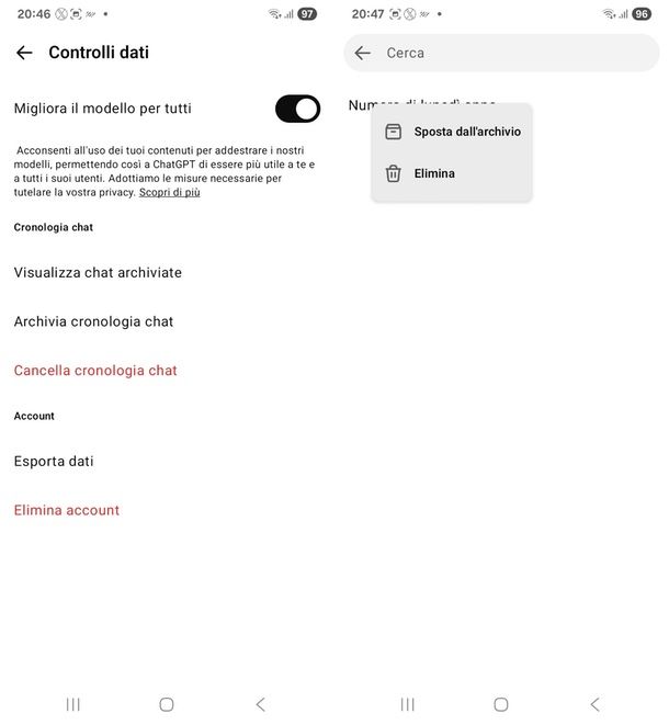 ChatGPT estrarre chat archiviate