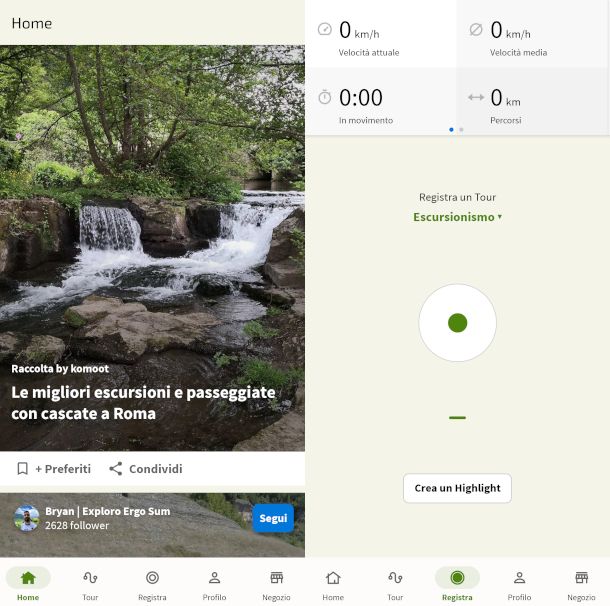 schermate app Komoot