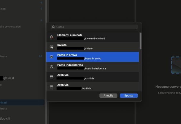 Recuperare email cancellate Alice Mail Outlook macOS