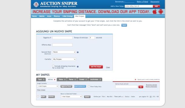 interfaccia Auction Sniper