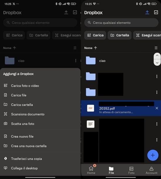 Mandare documenti PDF Dropbox Android
