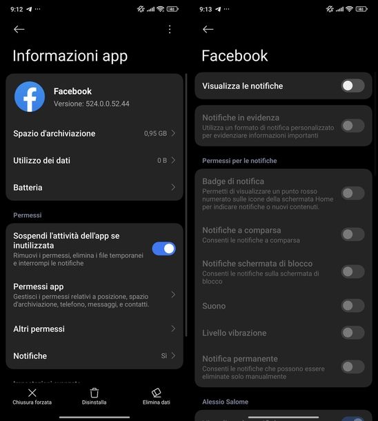 Disattivare notifiche Facebook