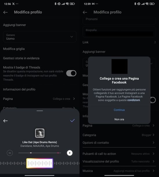 Modificare profilo Instagram altri dati