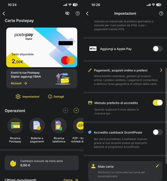 Disabilitare contactless Bancomat Bancoposta app