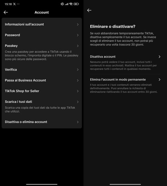 Eliminazione account TikTok
