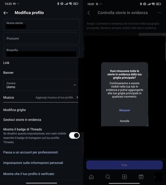 Modificare profilo Instagram storie in evidenza