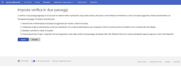 Verifica in due passaggi Microsoft