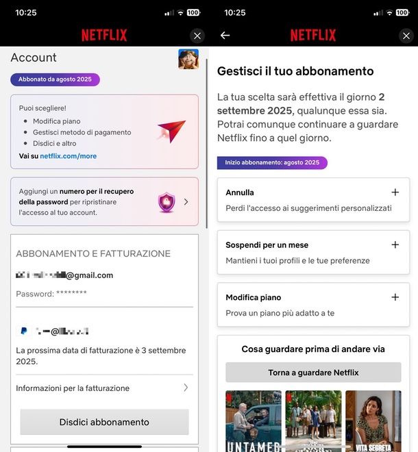 come disdire Netflix da app