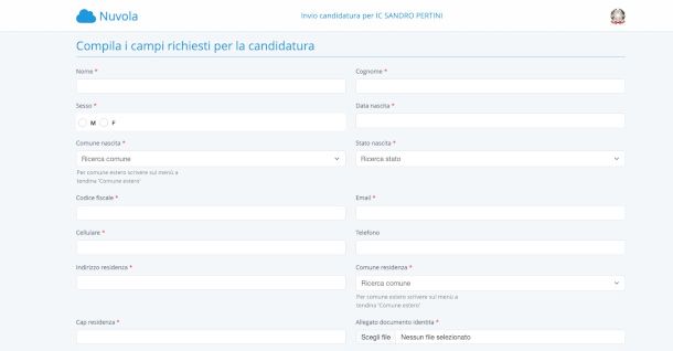 esempio di modulo MAD online su sistema Nuvola