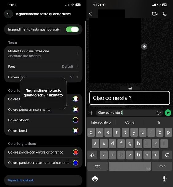 Ingrandimento testo quando scrivi iPhone