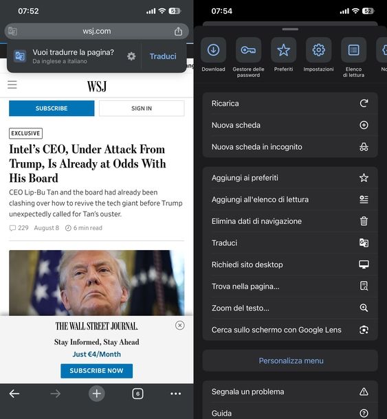 Tradurre pagina Web iPhone Google Chrome