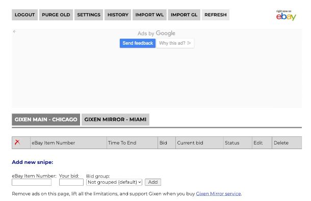 interfaccia Gixen