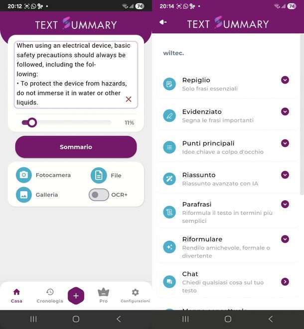 Text Summary app per riassunti in inglese