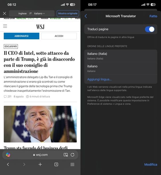 Tradurre pagina Web iPhone Microsoft Edge
