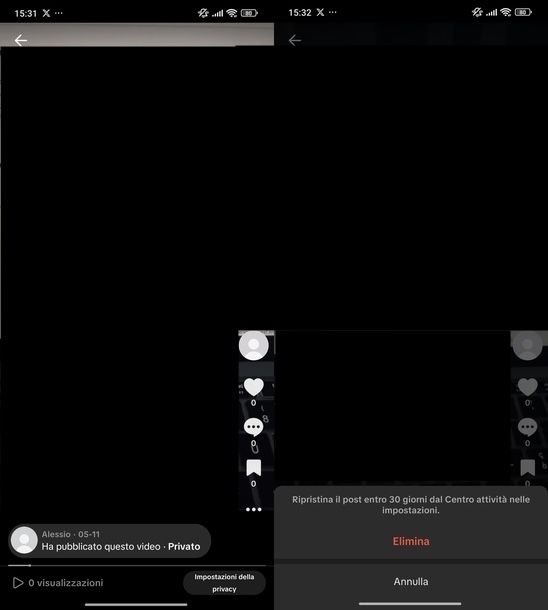Eliminare TikTok privati Android