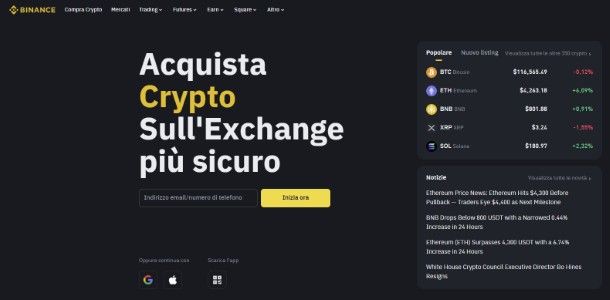 Registrazione Binance
