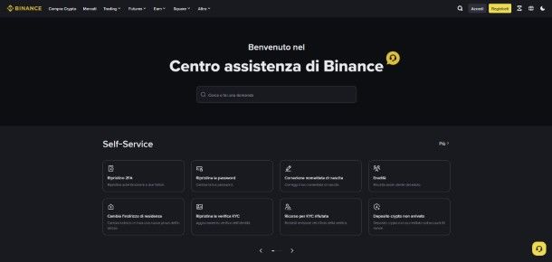 Centro assistenza Binance