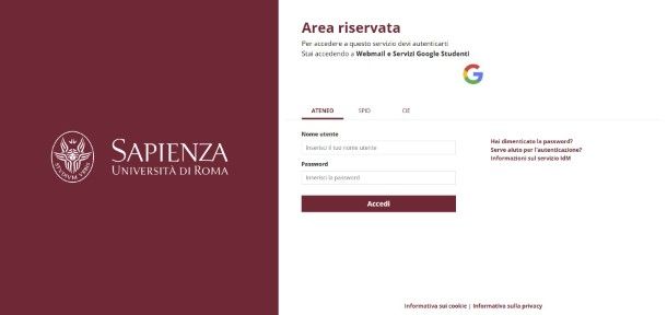 Area riservata Sapienza