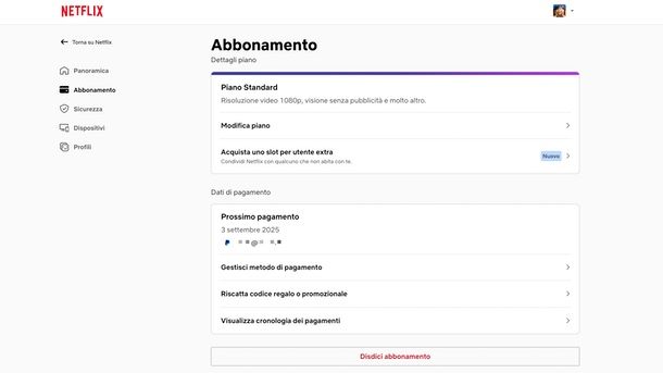 come disdire Netflix da PC