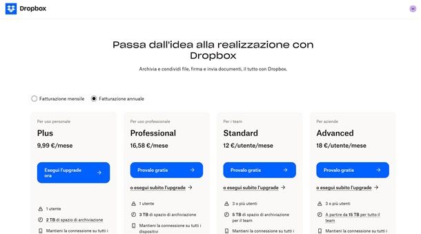 dropbox prezzi