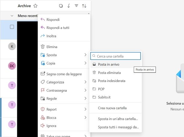 Recuperare mail archiviate Outlook Web